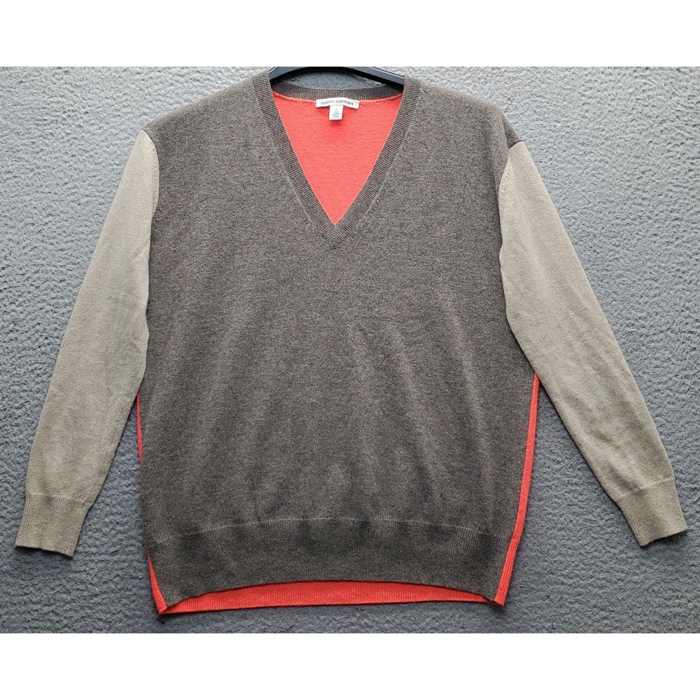Autumn Cashmere Sweater Womens M Multi Colorblock Long Sleeve V-Neck Pullover